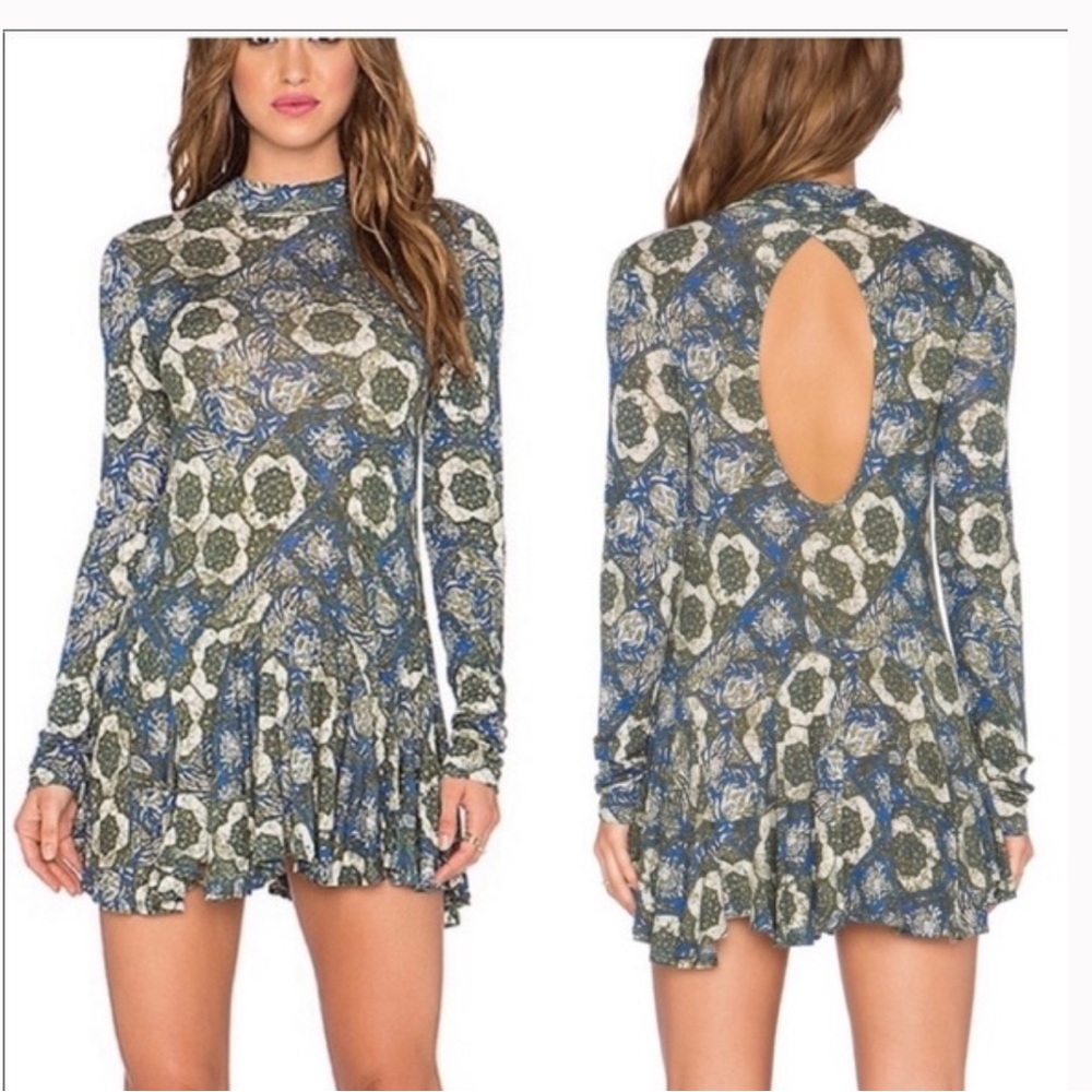 Free People Annabelle Mock Neck Tunic Dress in Cobalt Blue and Green Size Small - Picture 4 of 11